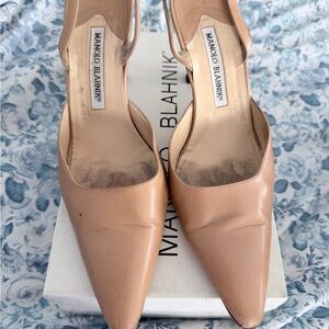 Manolo Blahnik Nude Leather sling back Heels